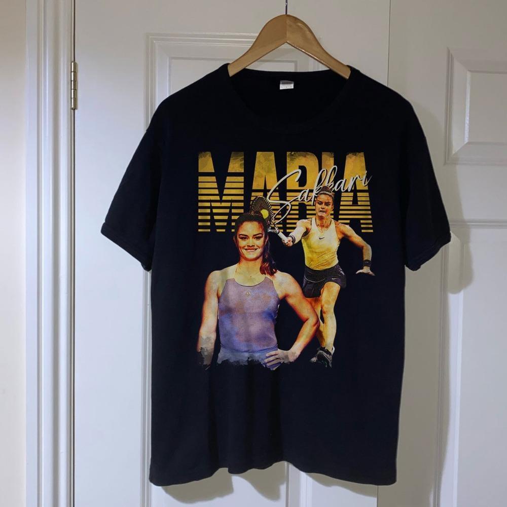Maria Sakkari - Unisex Black T-Shirt, Graphics Unisex Retro T-Shirt